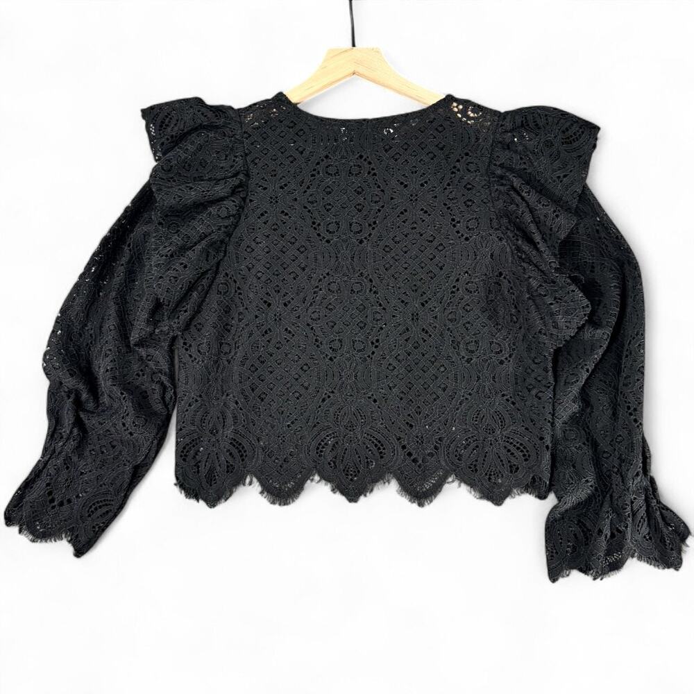 Zara Black‎ Lace Ruffle Flounce Sleeve Blouse M Romantic Whimsigoth Witchy Sheer - Picture 5 of 7